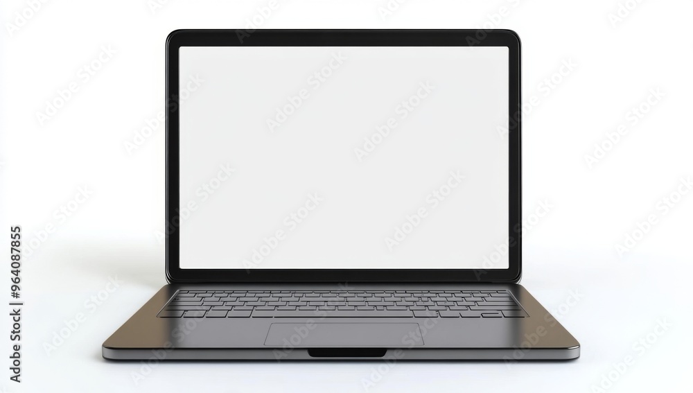 Realistic Mockup of a Laptop with a Blank Screen on a White Background, Ideal for Website or App Interface Presentation. Black and Gray Colors, Front View in 3D Rendering. Realistic Mockup of a Laptop with a Blank Screen on a White Background, Ideal for Website or App Interface Presentation. Black and Gray Colors, Front View in 3D Rendering.