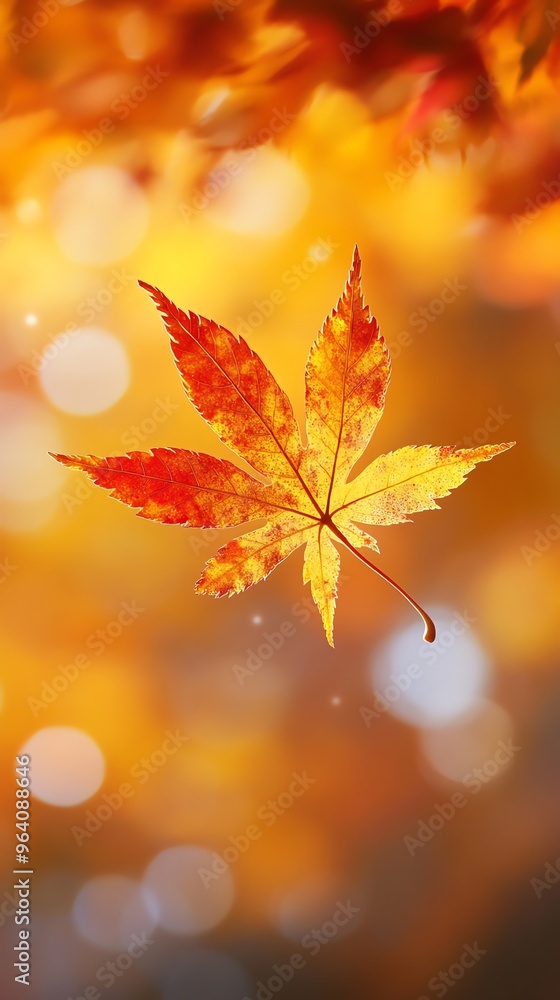 Single red and yellow maple leaf with bokeh background. Single red and yellow maple leaf with bokeh background.