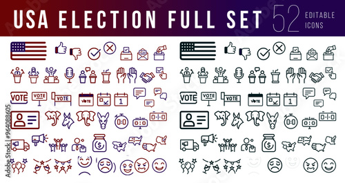 USA election full set: 52 editable icons
