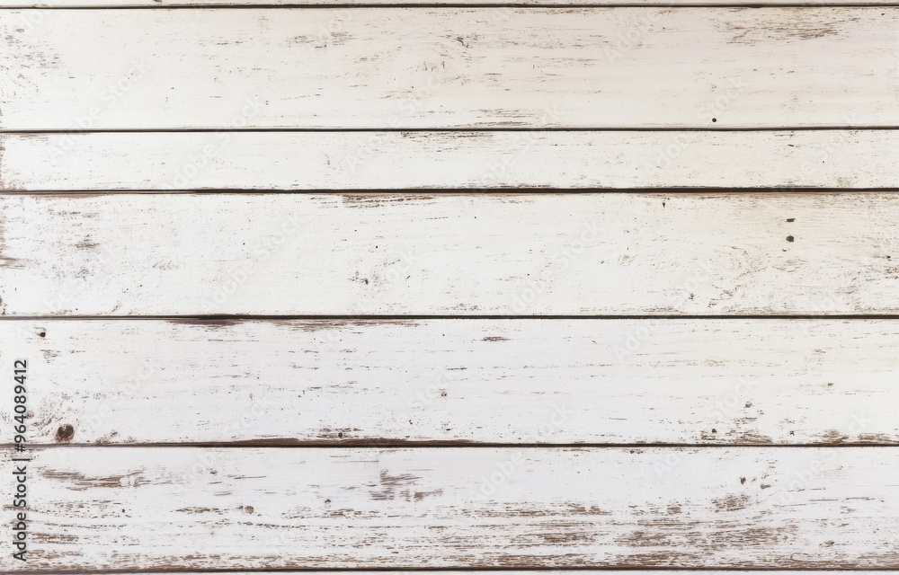 Naklejka premium Distressed White Shiplap Background with Weathered Wood Texture in Light Brown Tones, Rustic Farmhouse Style, Featuring Painted and Weathered Appearance