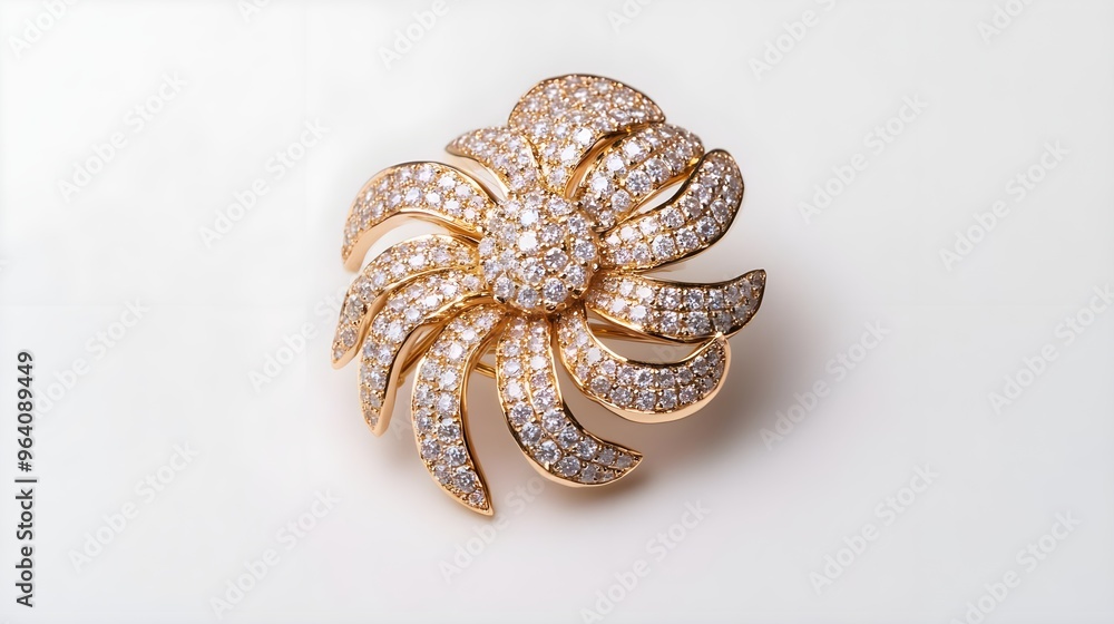 Diamond Flower Brooch Gold Jewelry Isolated White Background Diamond Flower Brooch Gold Jewelry Isolated White Background