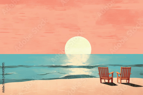 Serene sunset beach chairs