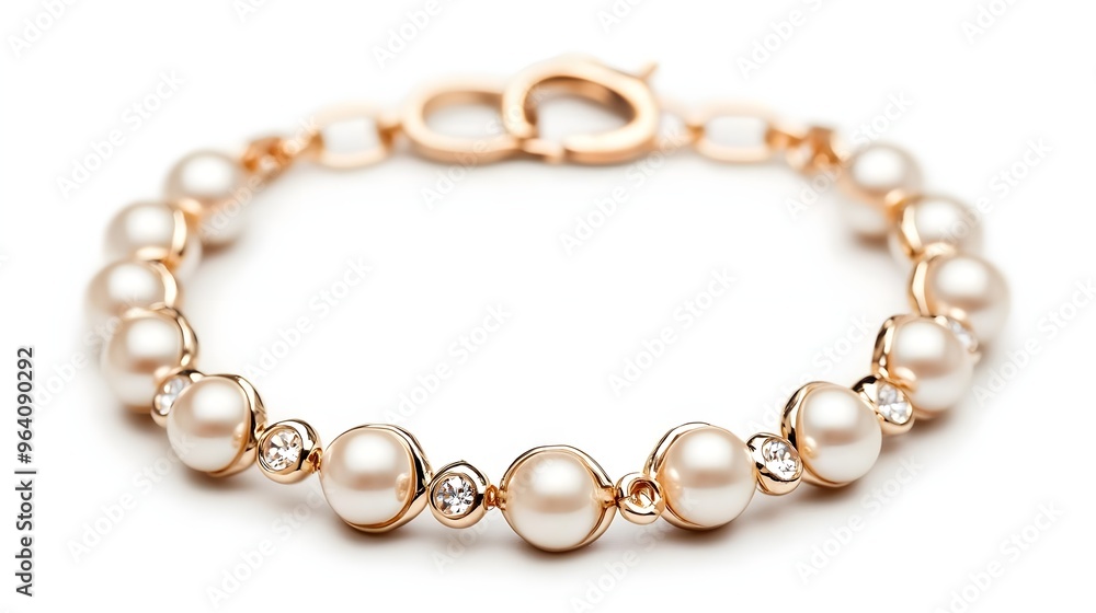 Elegant Pearl Bracelet with Gold Clasp and Diamond Accents Elegant Pearl Bracelet with Gold Clasp and Diamond Accents