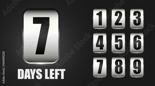 Days to go. Countdown discounts and sale time. Days left sign, label.