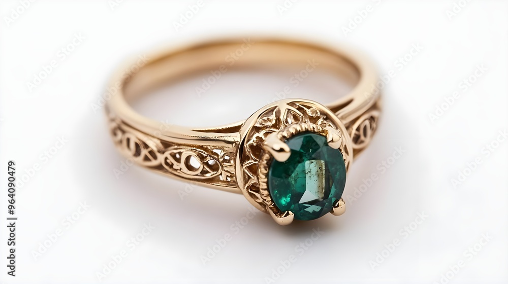 Emerald Green Gemstone Gold Ring Jewelry Closeup Emerald Green Gemstone Gold Ring Jewelry Closeup