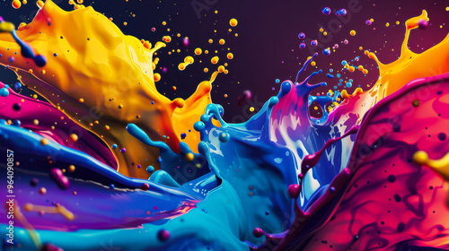 Vibrant splashes of paint creating abstract art in a dynamic display of color and movement