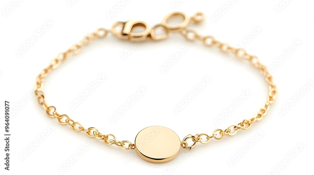 Gold Bracelet with Round Charm - Minimalist Jewelry Gold Bracelet with Round Charm - Minimalist Jewelry