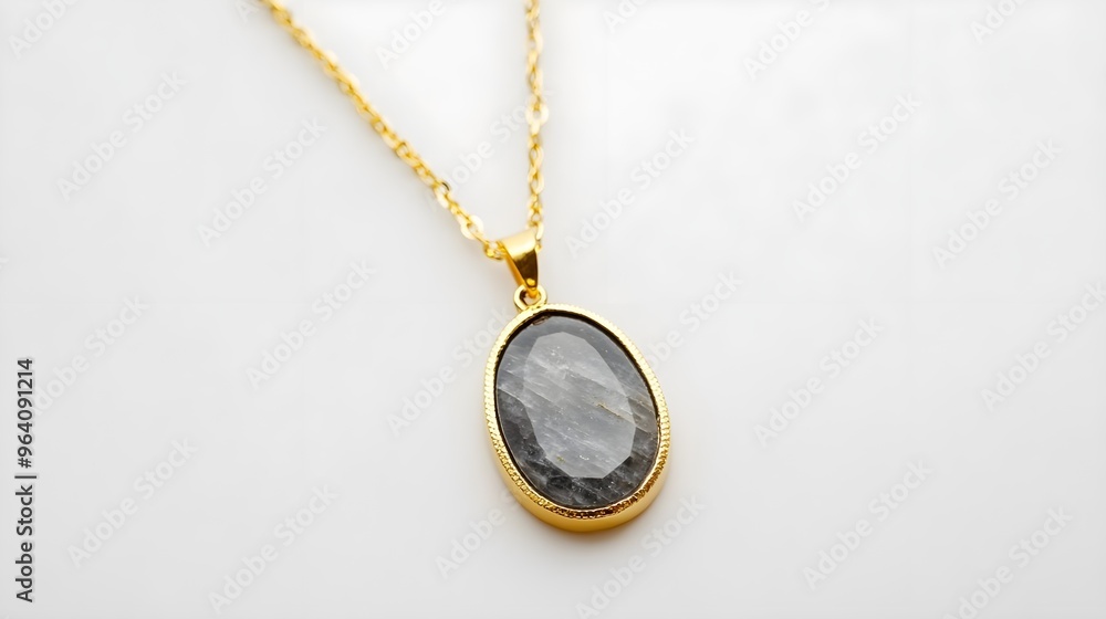 Gold Chain with Oval Grey Gemstone Pendant Gold Chain with Oval Grey Gemstone Pendant