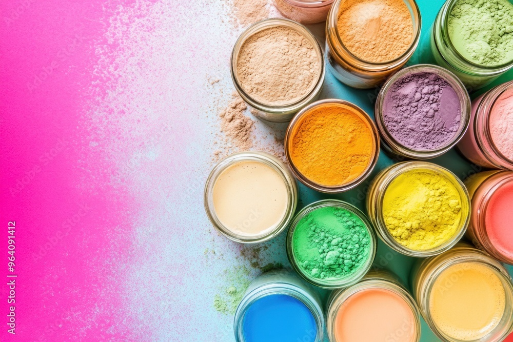 Colorful powder pigments on vibrant background Colorful powder pigments on vibrant background