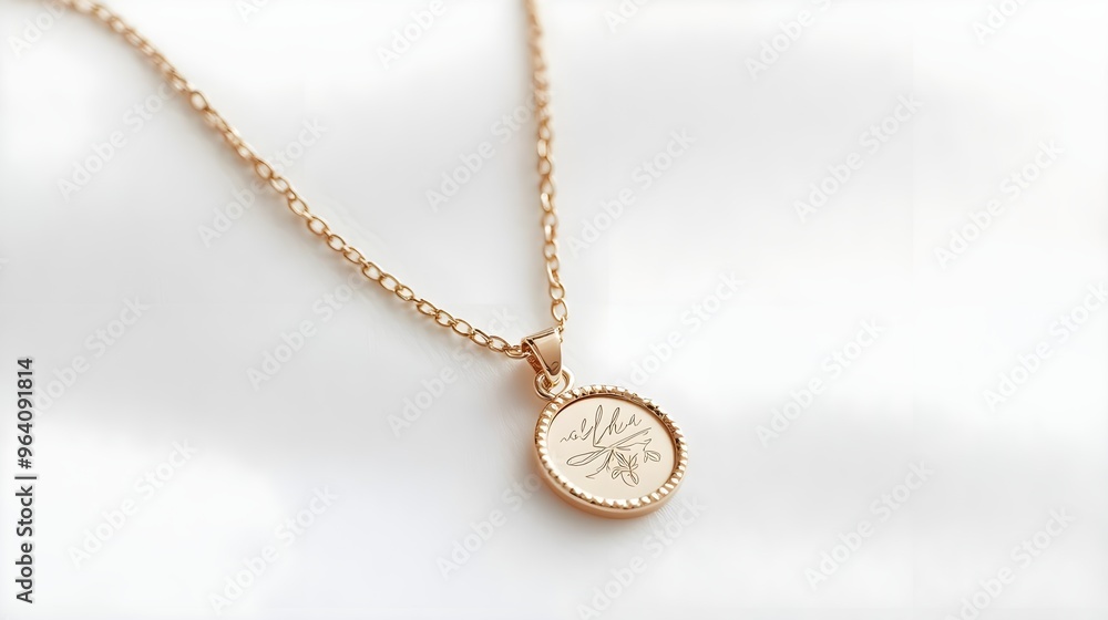Gold Necklace with Floral Pendant on White Background Gold Necklace with Floral Pendant on White Background