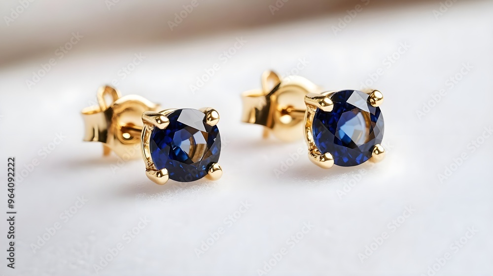 Gold Sapphire Stud Earrings on White Background Gold Sapphire Stud Earrings on White Background