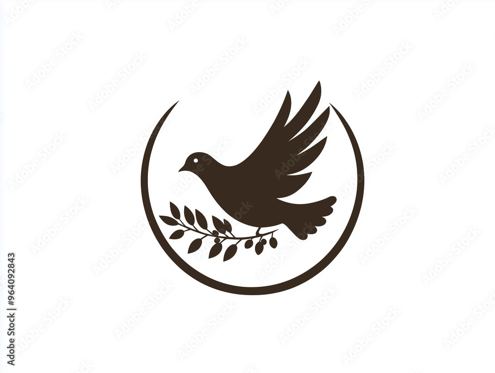 Fototapeta premium A simple yet powerful symbol of peace, featuring a dove carrying an olive branch. It represents hope, harmony, and global unity in a minimalist design.