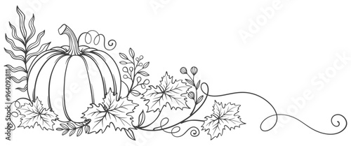 Pumpkin line art style vector illustration