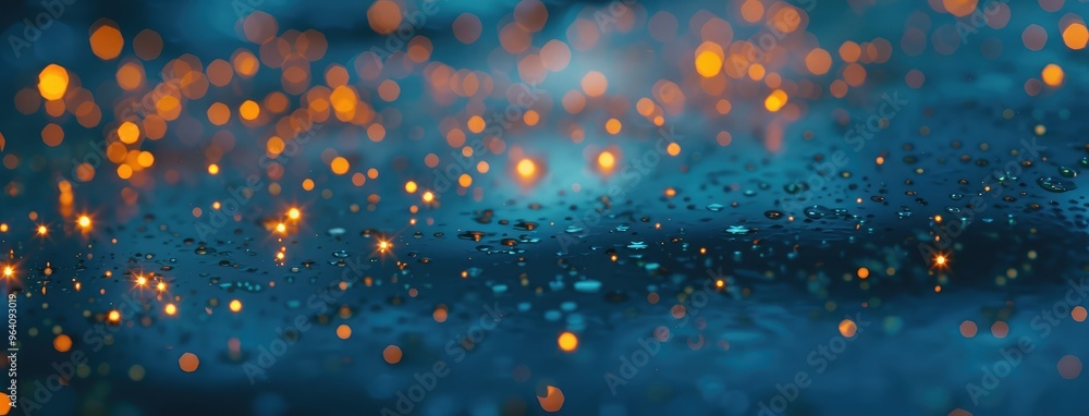 Twinkling Raindrops on Car with Blue Bokeh Lights Twinkling Raindrops on Car with Blue Bokeh Lights