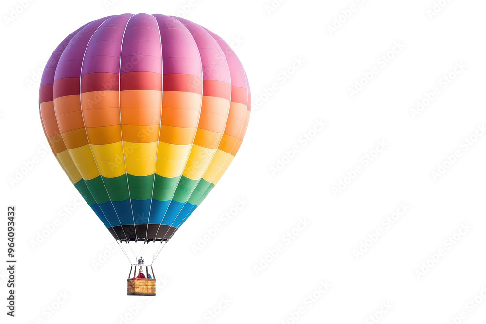 A vibrant hot air balloon soaring through the sky, showcasing its colorful stripes against a clear blue backdrop. A vibrant hot air balloon soaring through the sky, showcasing its colorful stripes against a clear blue backdrop.