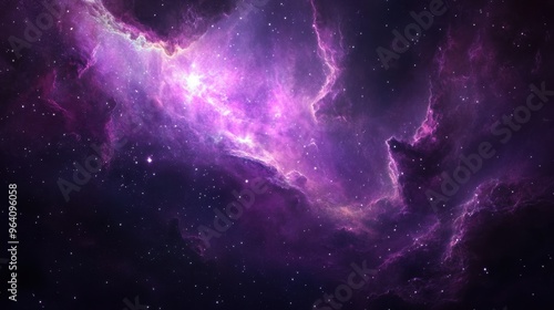 Space scene with a purple nebula and stars, capturing the vastness and beauty of the cosmos, with rich colors and glowing light effects. photo