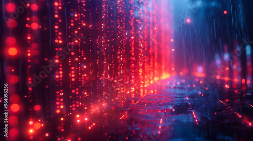 A wall of red and blue lights with a blue background. The lights are arranged in a way that they look like they are moving.