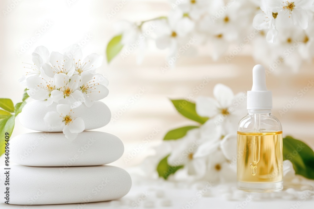 Serene spa setting with white stones natural oil Serene spa setting with white stones natural oil