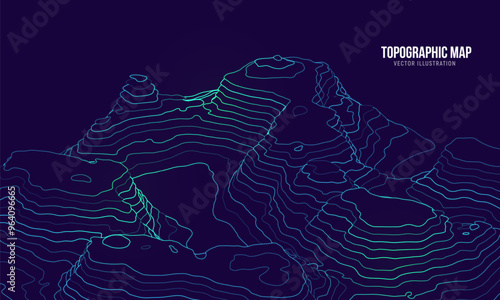 3D Topographic map. Geographic contour map background. Vector illustration.