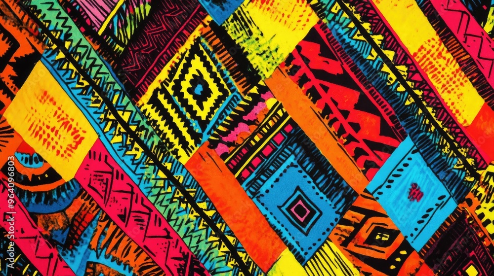 A vibrant South African fabric design with zigzag and diamond patterns in bright hues, reflecting the rich artistry of Zulu culture A vibrant South African fabric design with zigzag and diamond patterns in bright hues, reflecting the rich artistry of Zulu culture