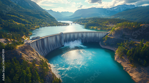 Hydroelectric Dam in a Scenic River Valley, Providing Clean Energy to Surrounding Towns