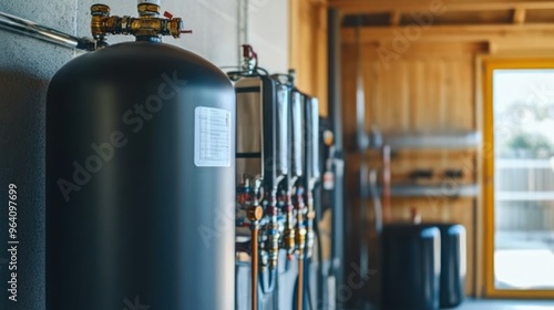 Wallpaper Mural A hydrogen tank connected to a residential heating system, providing clean energy for the household Torontodigital.ca