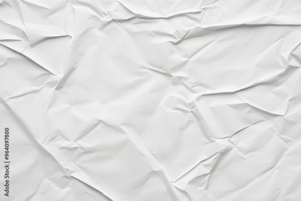 Obraz premium Abstract white background with crumpled paper texture and creased poster for text or design, top view, flat lay. Background banner template.