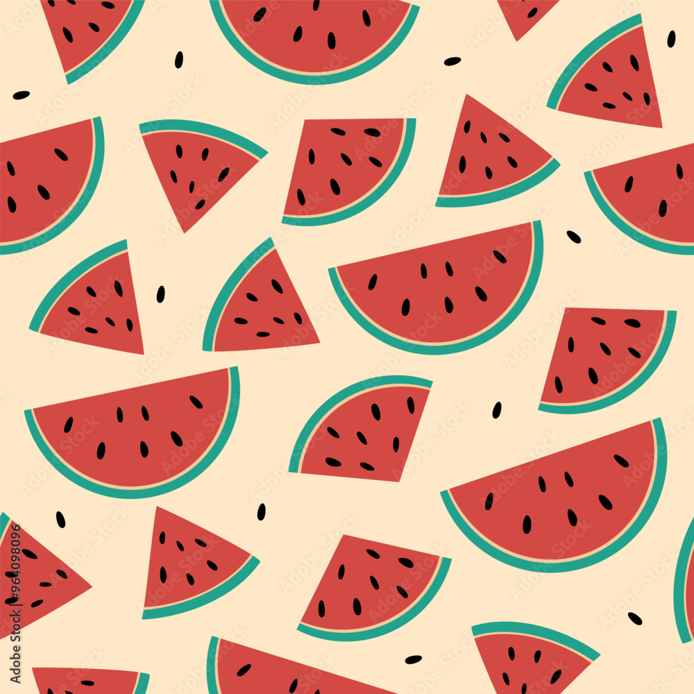 Seamless watermelons pattern. Seamless background with pieces of watermelon. Watermelon slices. Retro colors Seamless watermelons pattern. Seamless background with pieces of watermelon. Watermelon slices. Retro colors