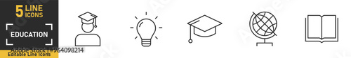 Education line icon set. Set of 5 outline icons related to education, success, academic subjects and more. Vector illustration.
