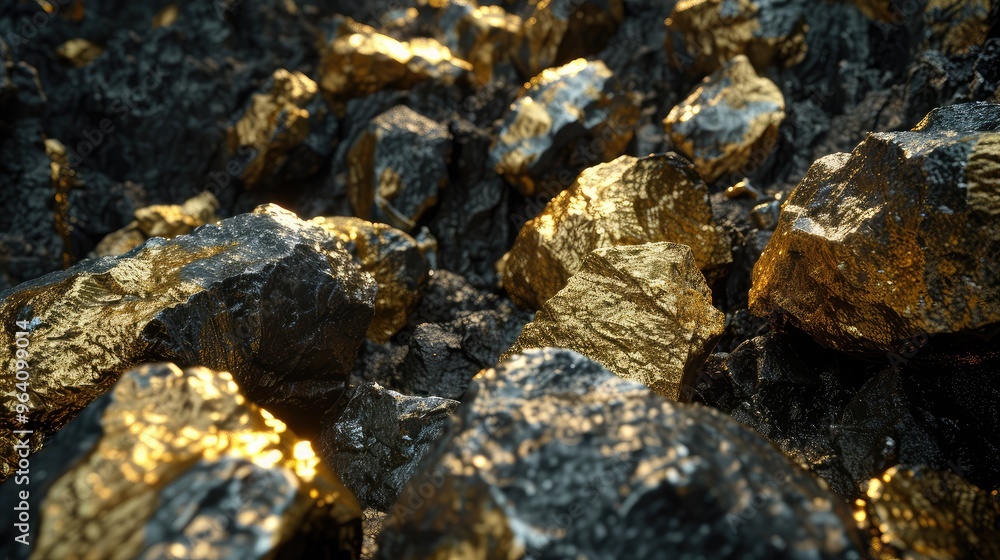 Glimmering Gold Ore Breaking through Rocks Glimmering Gold Ore Breaking through Rocks