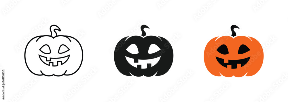 smiling pumpkin icon set, available outline, silhouette, and orange style, editable vector eps 10. smiling pumpkin icon set, available outline, silhouette, and orange style, editable vector eps 10.