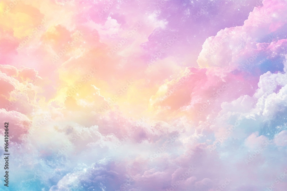Fototapeta premium Ethereal pastel background with clouds and angels, creating a dreamy and tranquil heavenly scene. Ideal for spirituality and digital art projects.