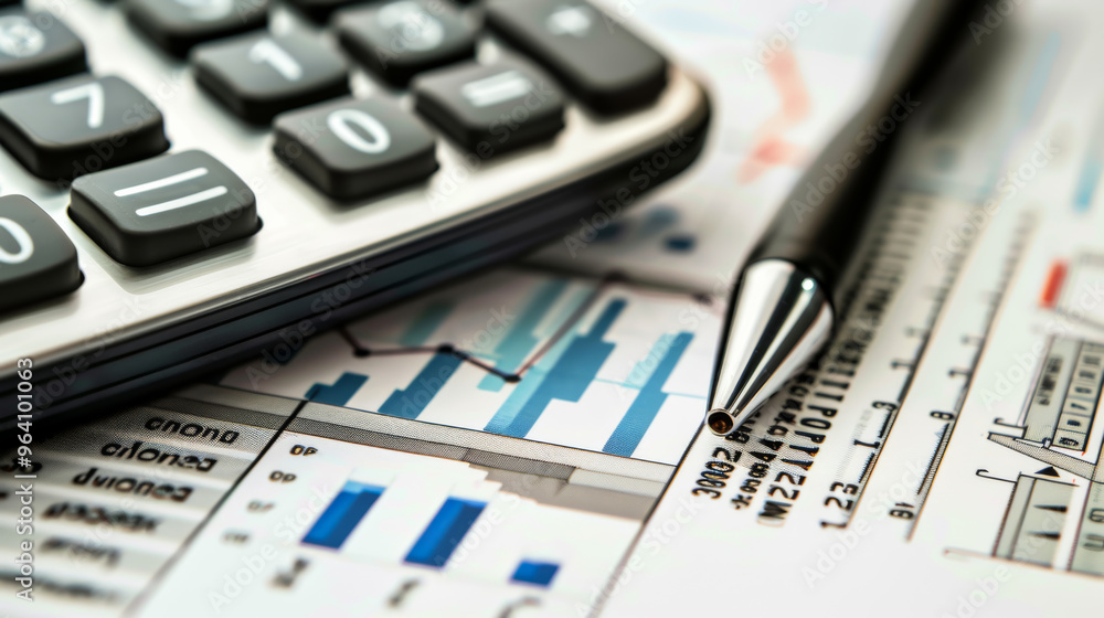 Close-up of a calculator, pen and coins on a desktop. Accounting firm. Business concept. Close-up of a calculator, pen and coins on a desktop. Accounting firm. Business concept.