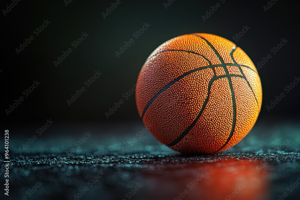 Obraz premium Orange Basketball with Textured Surface on Dark blurred Background.