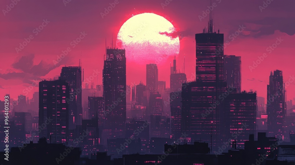 Fototapeta premium Aerial night cIty of view background scenes cyberpunk