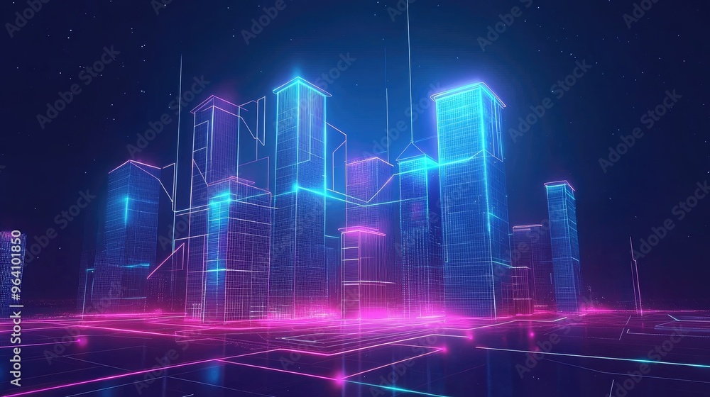 Naklejka premium online smart digital city illustration connect network futuristic line
