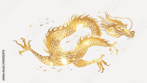 Golden dragon mythical illustration