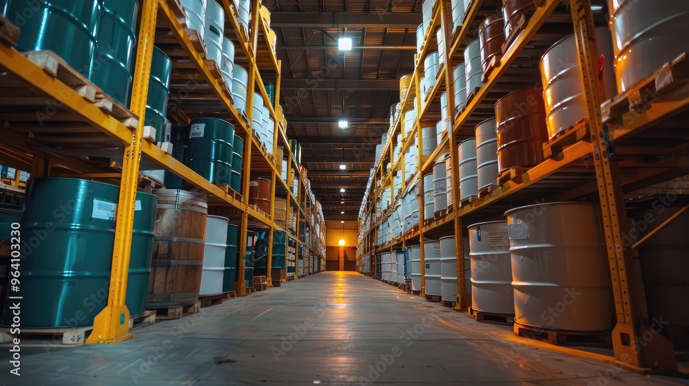 Fototapeta premium Industrial Warehouse with Barrel Storage