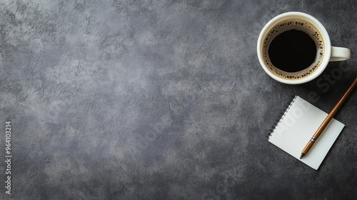 A cup of coffee placed beside a stylus and a drawing pad on a table, symbolizing creative business design. No logo, no people. photo