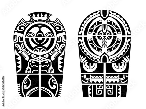 Wrap around arm polynesian tattoo set design. Pattern aboriginal samoan. illustration EPS10