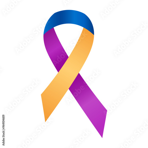Blue, yellow, and purple ribbon awareness month Bladder cancer. Isolated on white background. Vector  illustration.