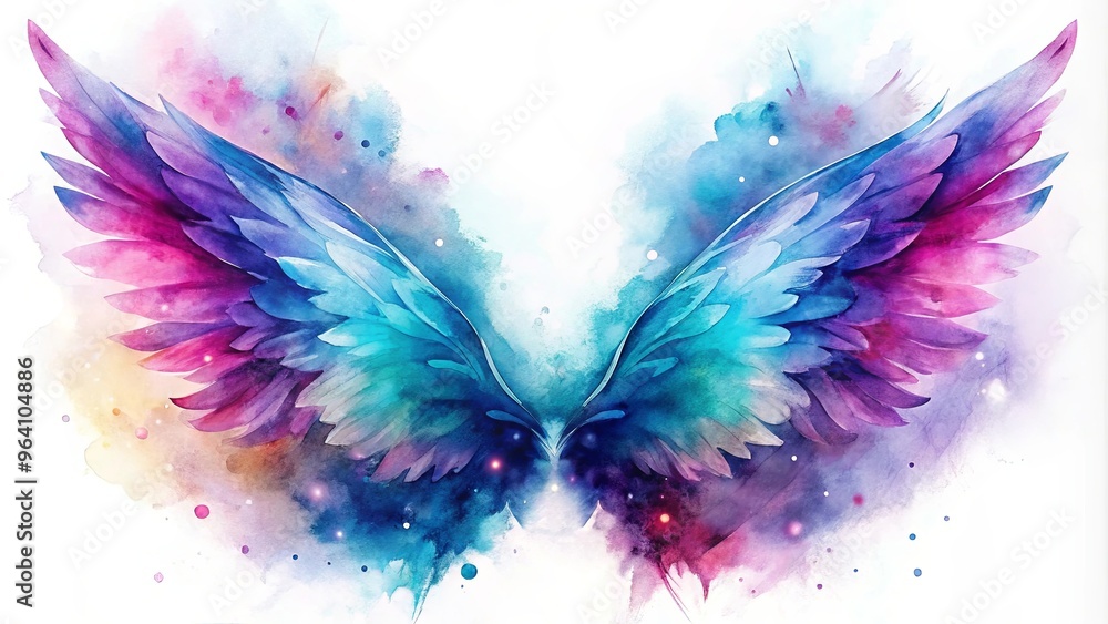 Vibrant and ethereal watercolor wings in beautiful shades of blue, purple, and pink Vibrant and ethereal watercolor wings in beautiful shades of blue, purple, and pink