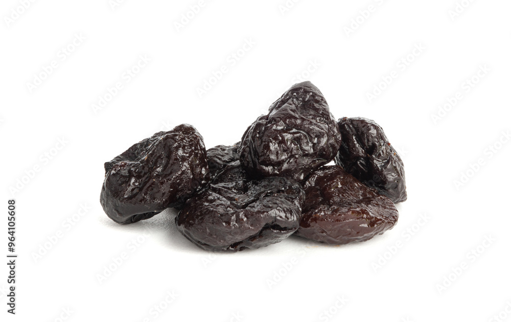 Dry Plums Isolated, Dried Black Fruits, Prune Group, Dry Plum Fruit on White Background Dry Plums Isolated, Dried Black Fruits, Prune Group, Dry Plum Fruit on White Background