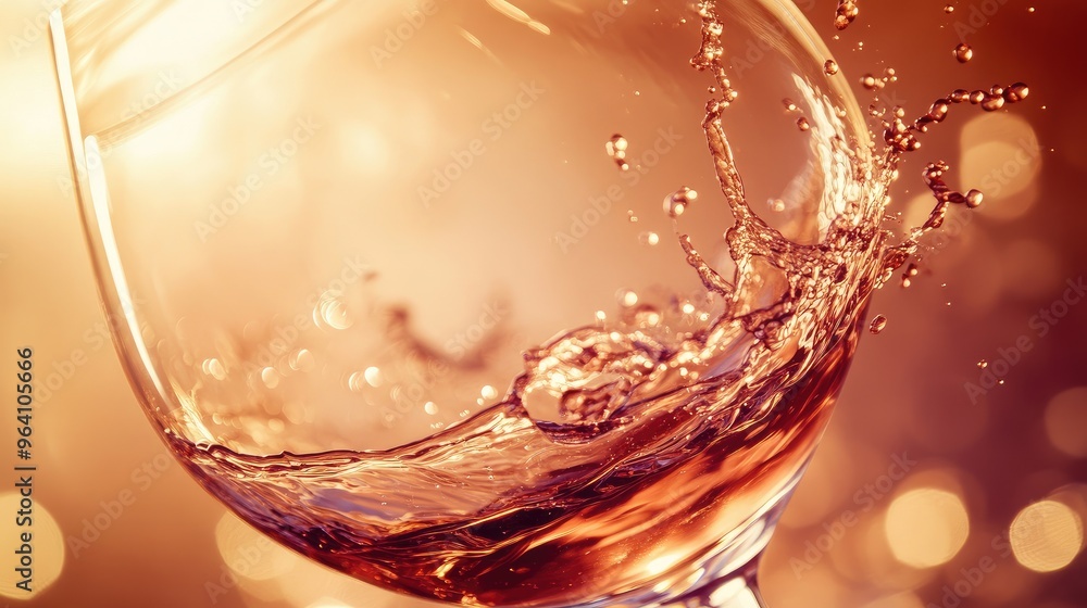 Close-up of artistic wine splash in a glass, with a luxurious, warm-toned light background. No people. Close-up of artistic wine splash in a glass, with a luxurious, warm-toned light background. No people.