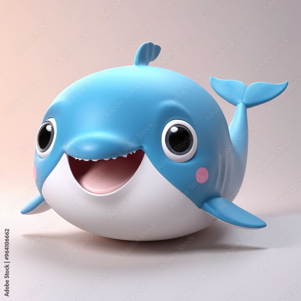 cute adorable happy chubby 3D dolphin character, isolated in light grey background cute adorable happy chubby 3D dolphin character, isolated in light grey background