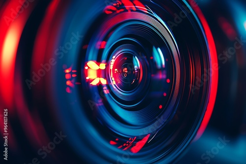 Captivating Close-Up of a Camera Lens with Vibrant Lighting Effects