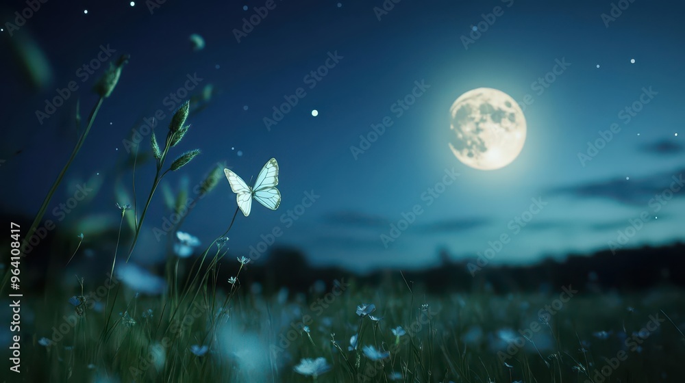 Create a cozy nature scene by highlighting ecoconscious elements in a moonlit landscape Tiny butterfly wings gently flutter through the air Create a cozy nature scene by highlighting ecoconscious elements in a moonlit landscape Tiny butterfly wings gently flutter through the air