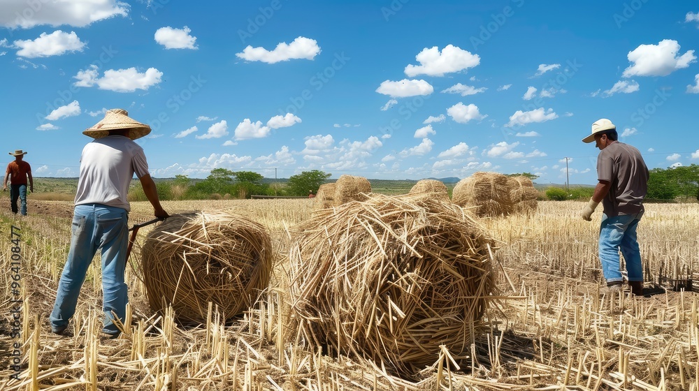 Farmers Harvesting Hay on a Sunny Day Farmers Harvesting Hay on a Sunny Day