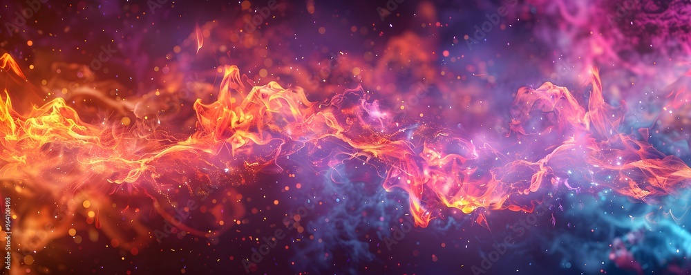 Abstract Flowing Red and Blue Flames with Glowing Particles Abstract Flowing Red and Blue Flames with Glowing Particles