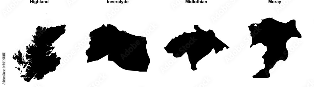 Highland, Inverclyde, Midlothian, Moray outline maps Highland, Inverclyde, Midlothian, Moray outline maps